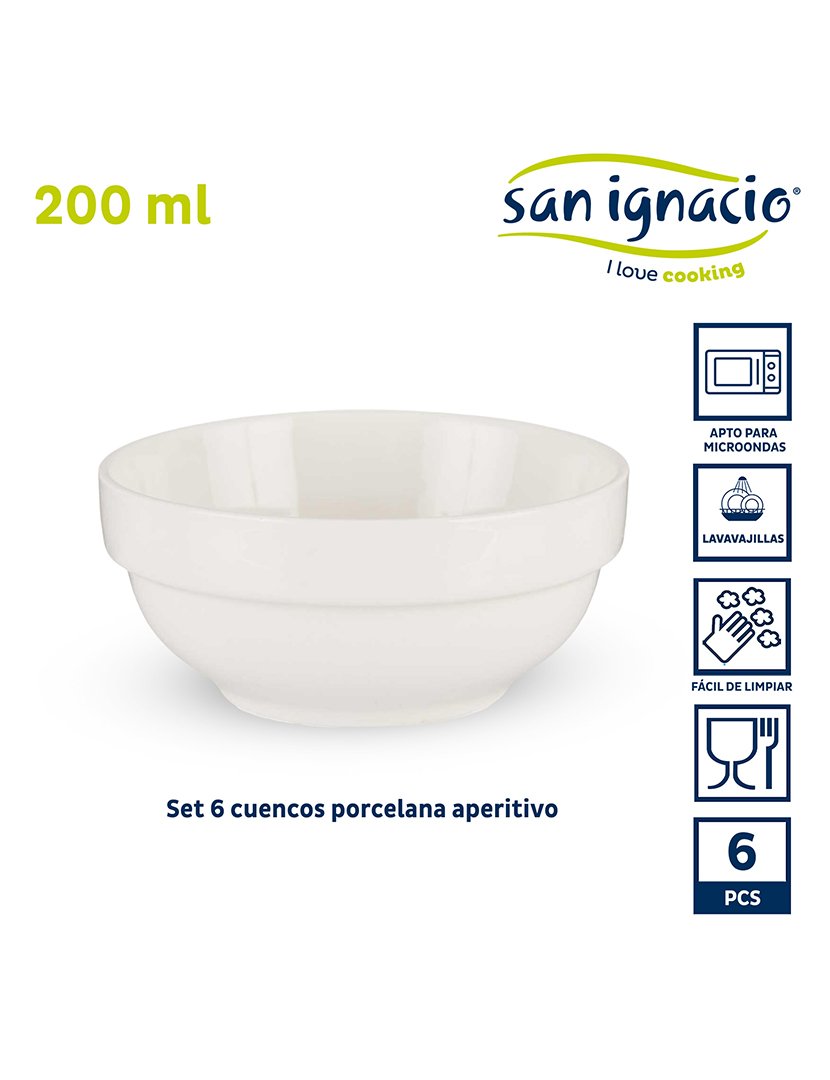 Conjunto de 6 tigelas de aperitivo porcelana branca coleção Vessia