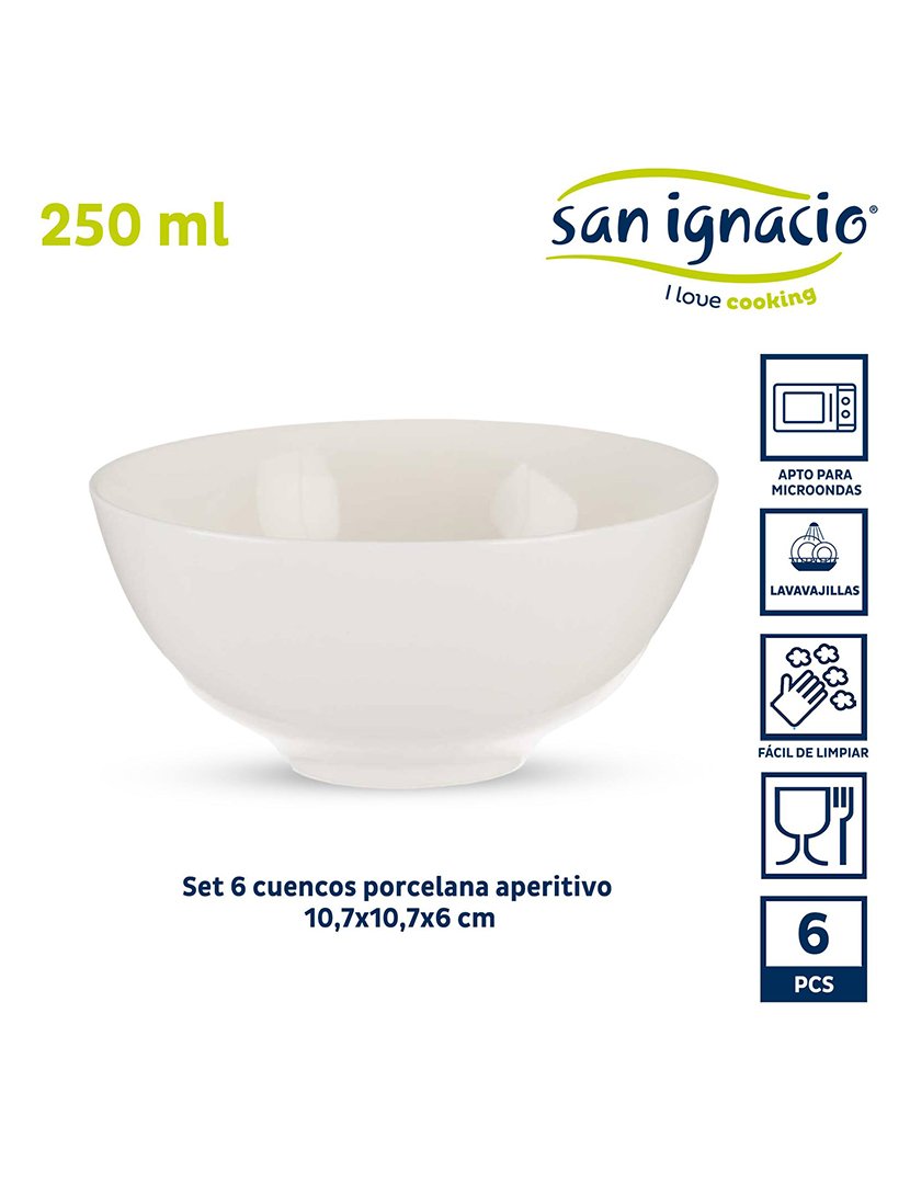 Conjunto de 6 tigelas porcelana branca coleção Vessia