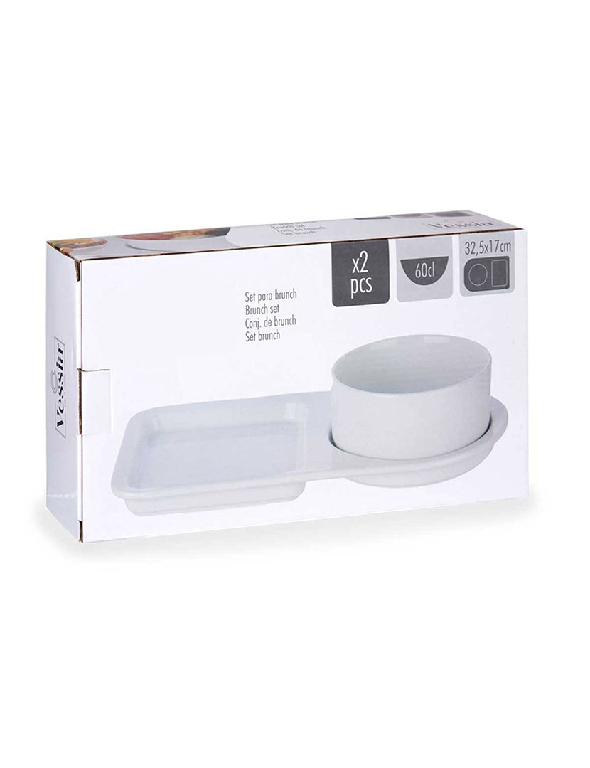 Conjunto de tigela e prato de porcelana coleção Vessia