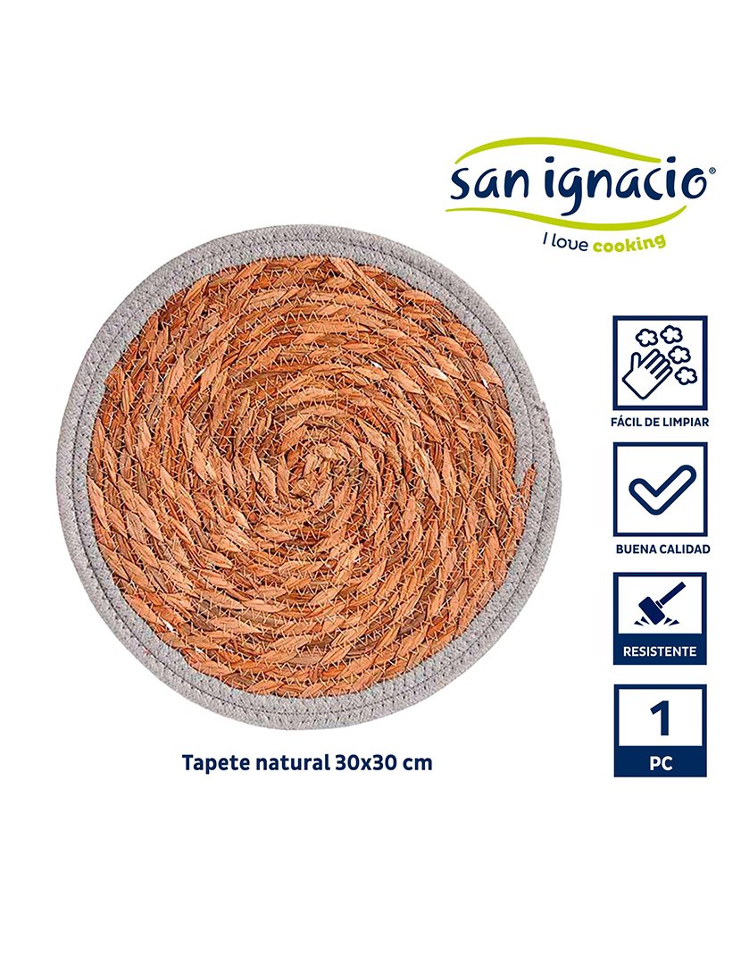 Tapete natural com borda cinza 30 cm coleção Kinvara