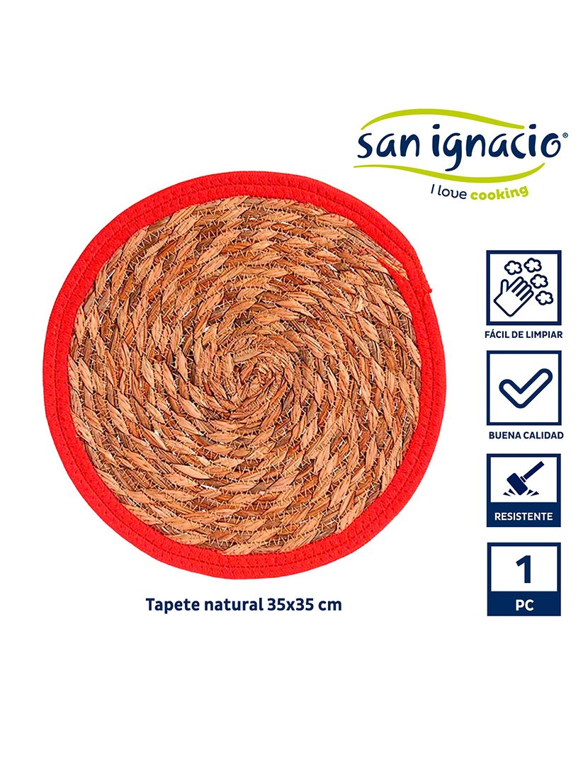 Tapete natural com borda vermelha 35 cm coleção Kinvara