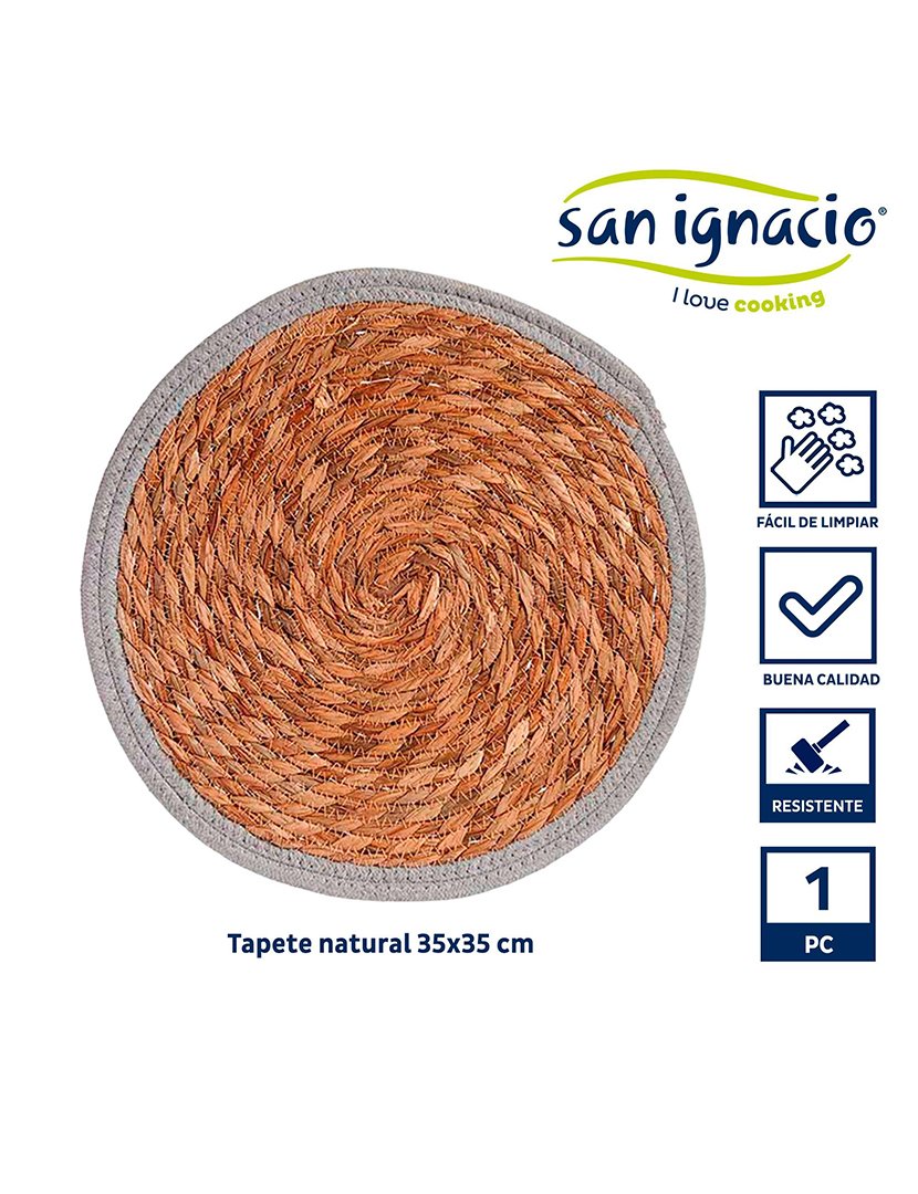 Tapete natural com borda cinza 35 cm coleção Kinvara