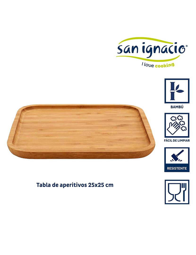 Tábua de aperitivos quadrada média em bambu
