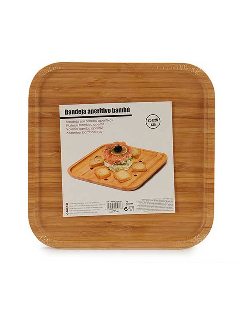 Tábua de aperitivos quadrada média em bambu