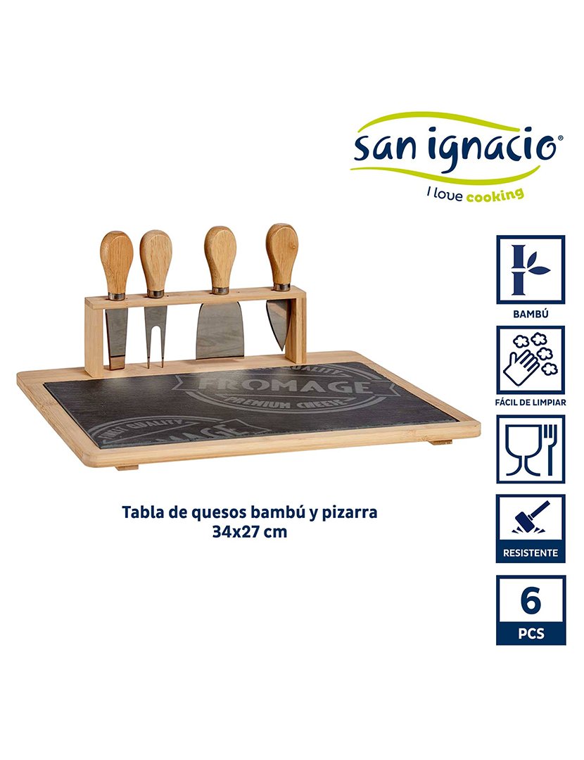 Tábua em bambu e ardósia com 4 facas coleção Kinvara