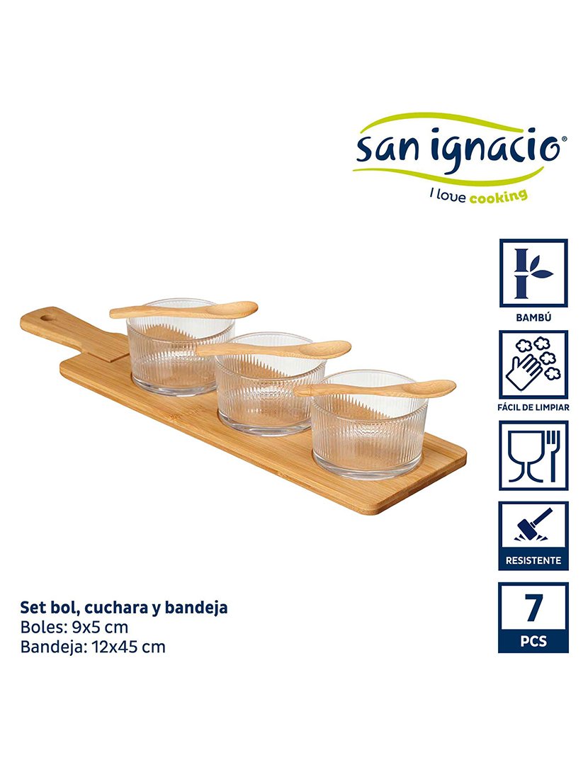 Conjunto de 3 tigelas de vidro com colher e bandeja coleção Kinvara