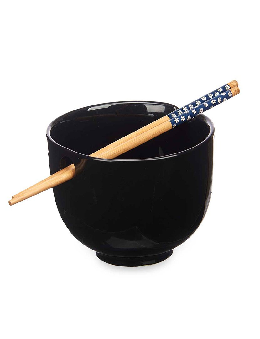 Tigela de porcelana preta asiática com pauzinhos coleção Kinvara