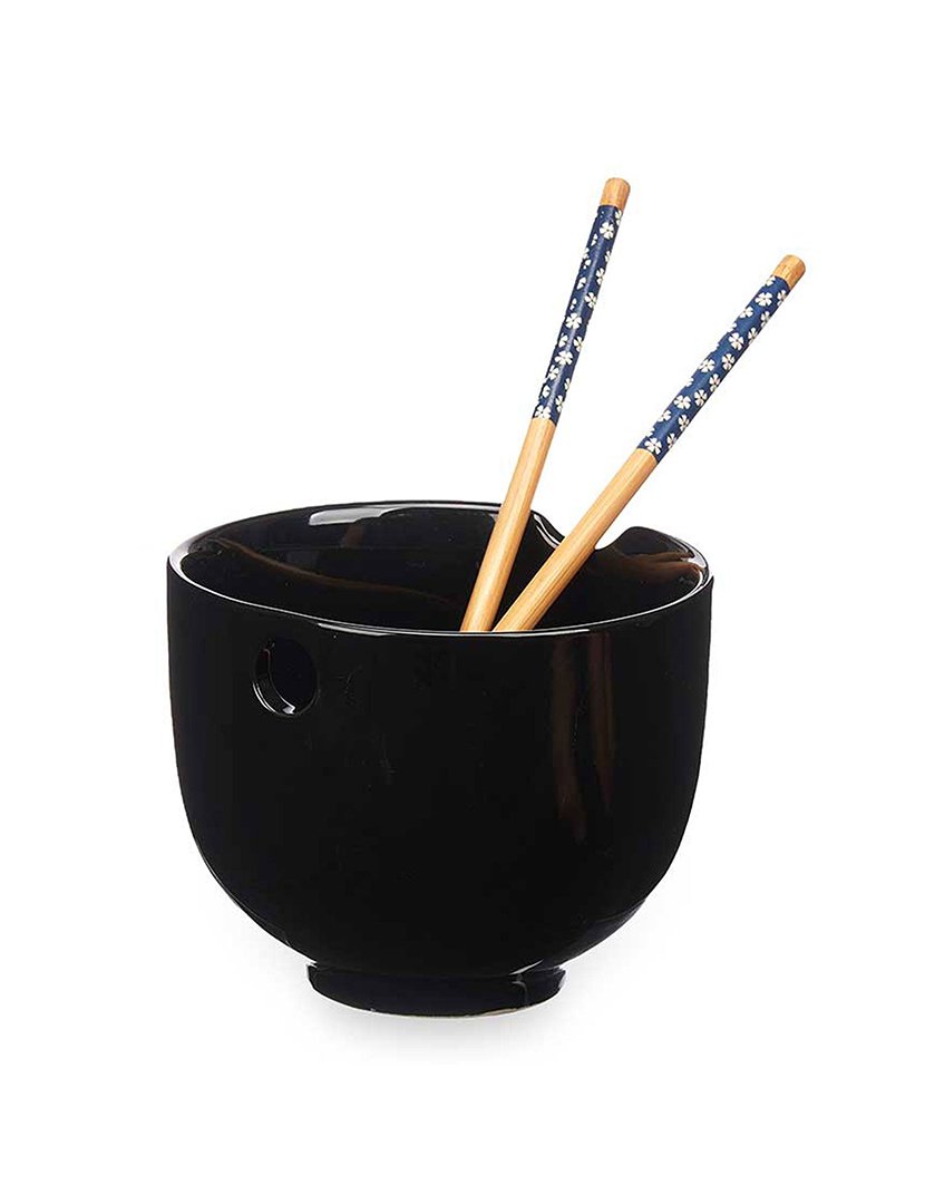 Tigela de porcelana preta asiática com pauzinhos coleção Kinvara