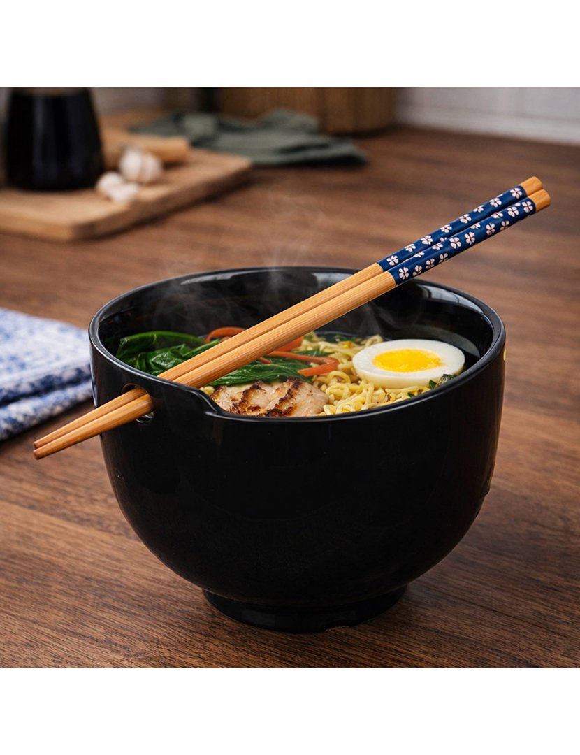 Tigela de porcelana preta asiática com pauzinhos coleção Kinvara
