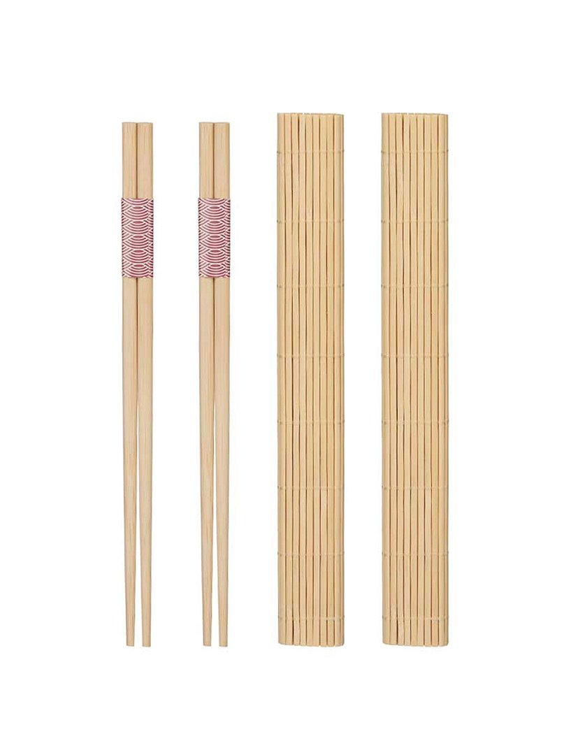 Conjunto sushi 4 pauzinhos + 2 esteiras de bambu
