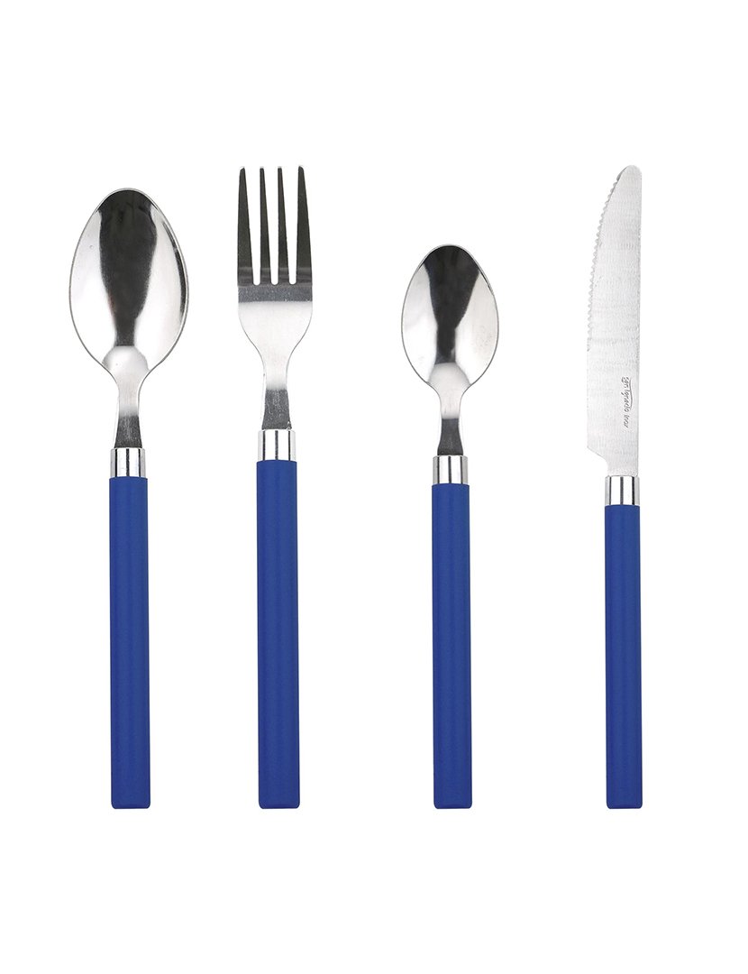 Conjunto de talheres de aço inoxidável com 24 peças. azul feliz.