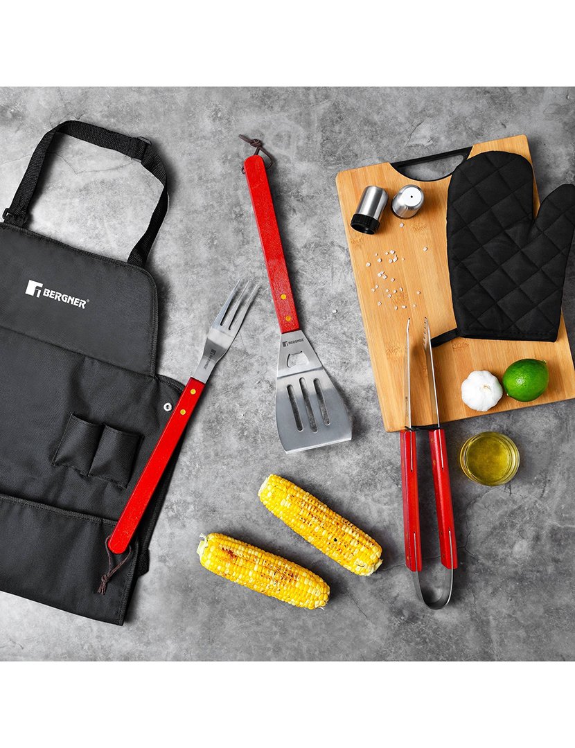 Conjunto de churrasco de aço inoxidável com 7 peças