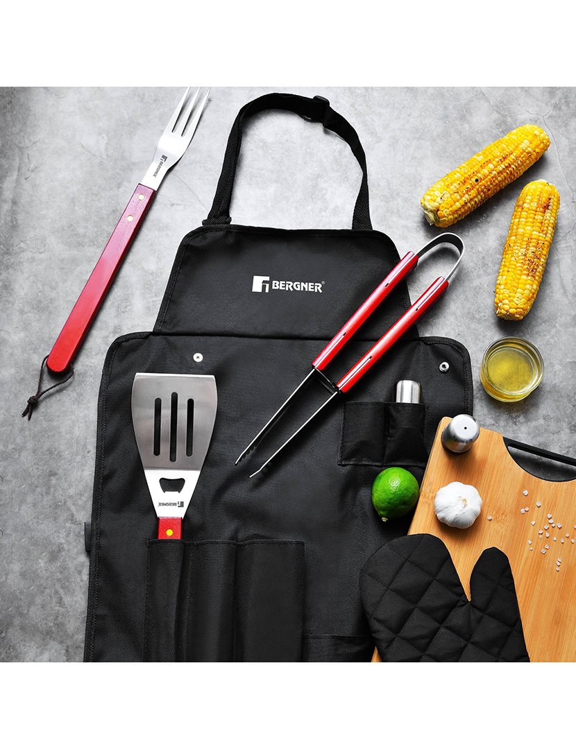 Conjunto de churrasco de aço inoxidável com 7 peças