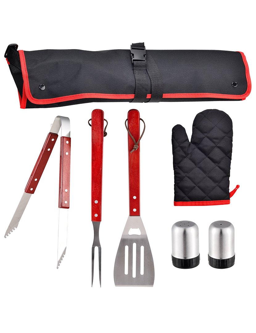 Conjunto de churrasco de aço inoxidável com 7 peças