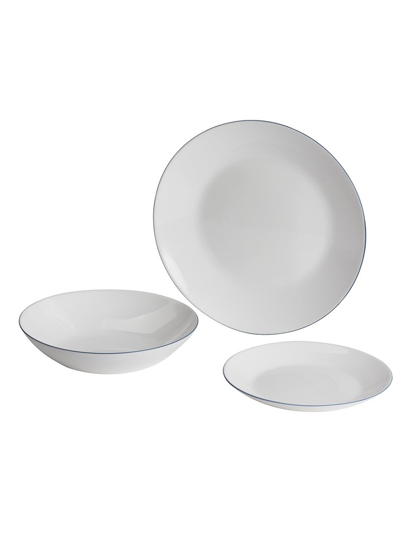 Conjunto de jantar de 12 peças brancas com borda azul