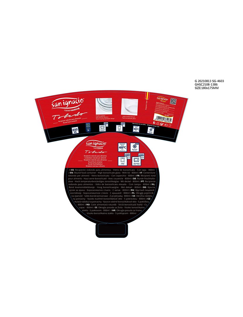 Caixa redonda hermética de vidro Toledo 800 ml