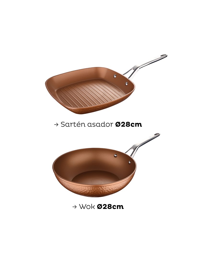 Conjunto de frigideira grill e wok de 28 cm