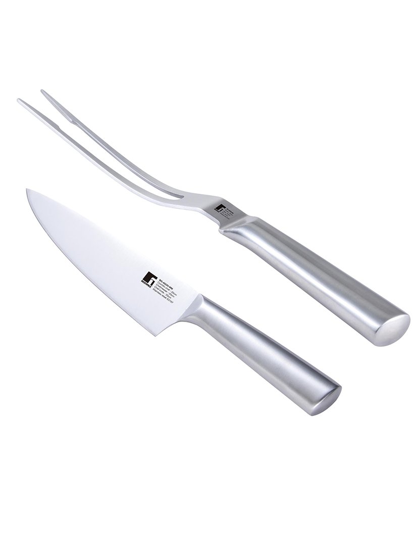 Conjunto de faca de chef e garfo para churrasco