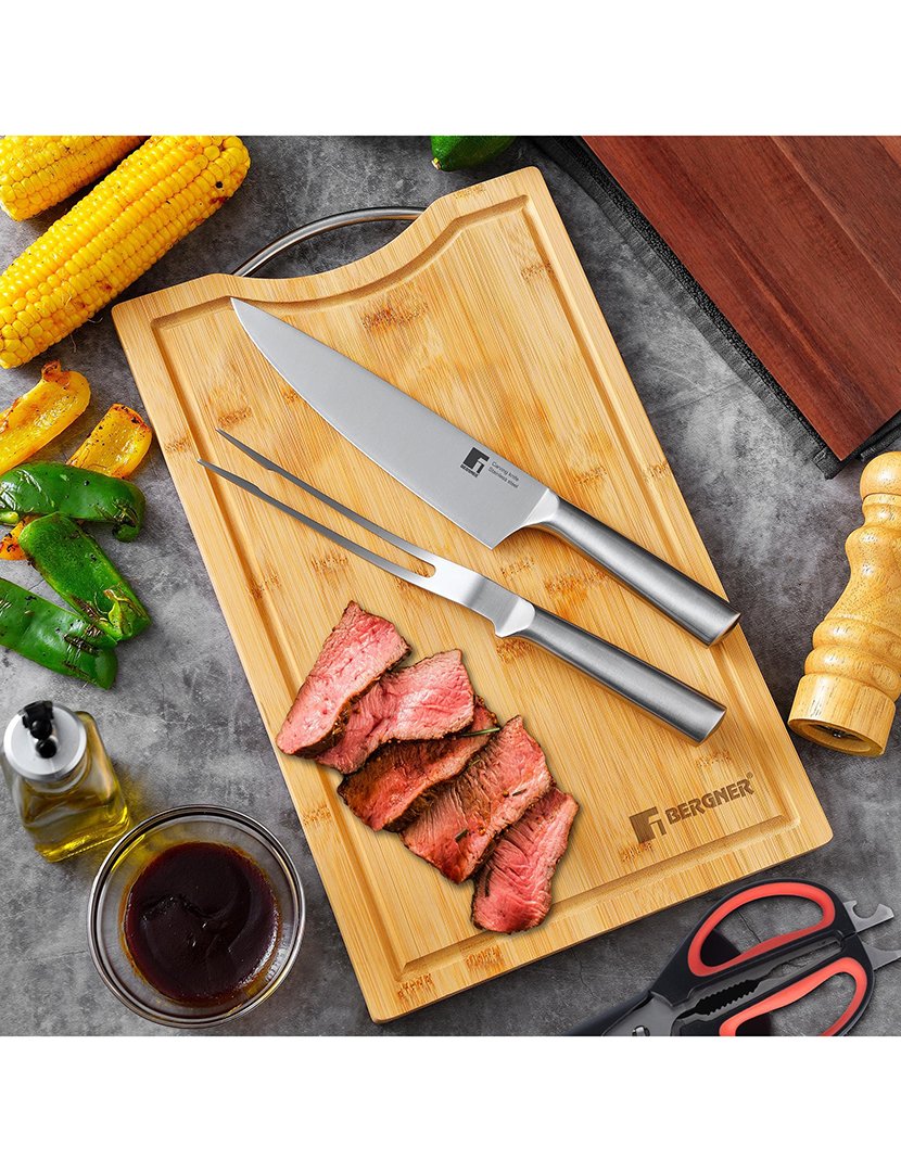 Conjunto de faca de chef e garfo para churrasco