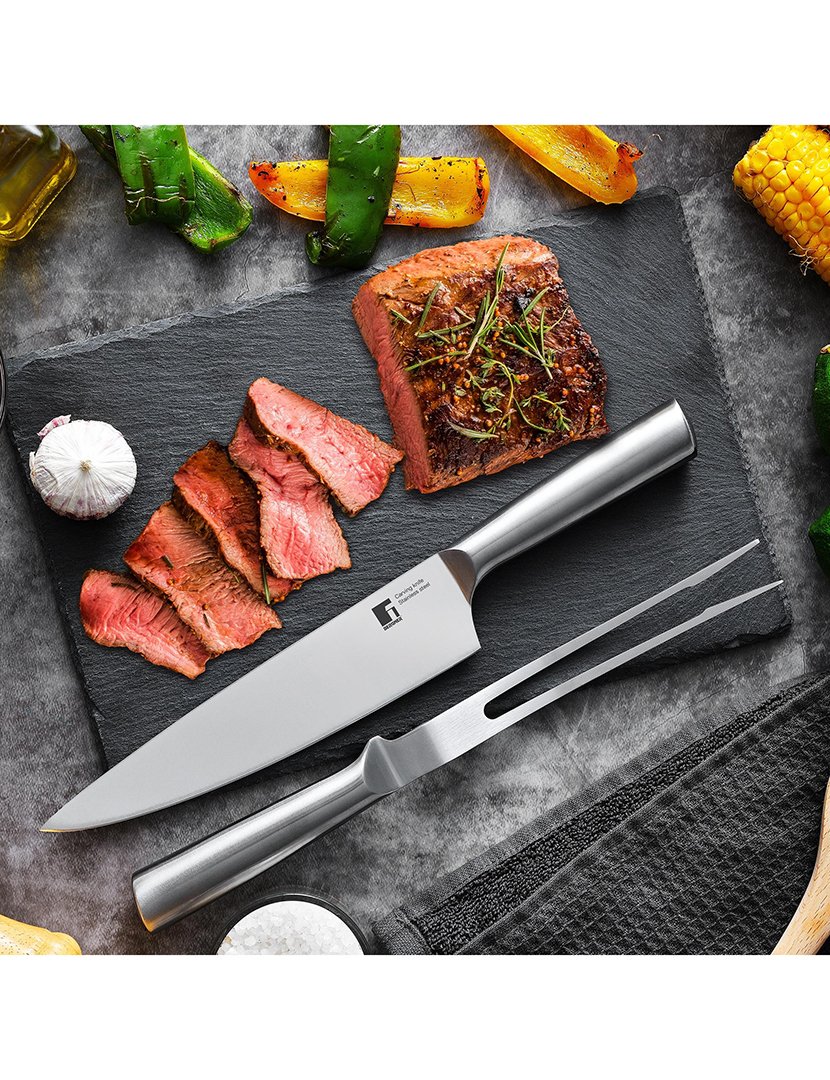 Conjunto de faca de chef e garfo para churrasco