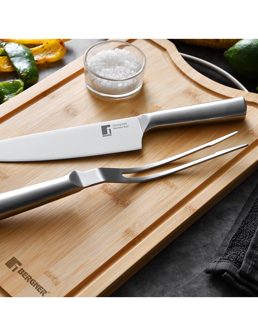 Conjunto de faca de chef e garfo para churrasco