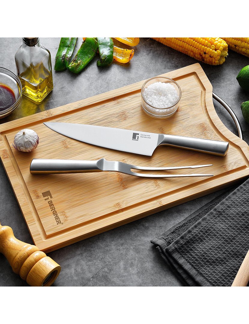 Conjunto de faca de chef e garfo para churrasco