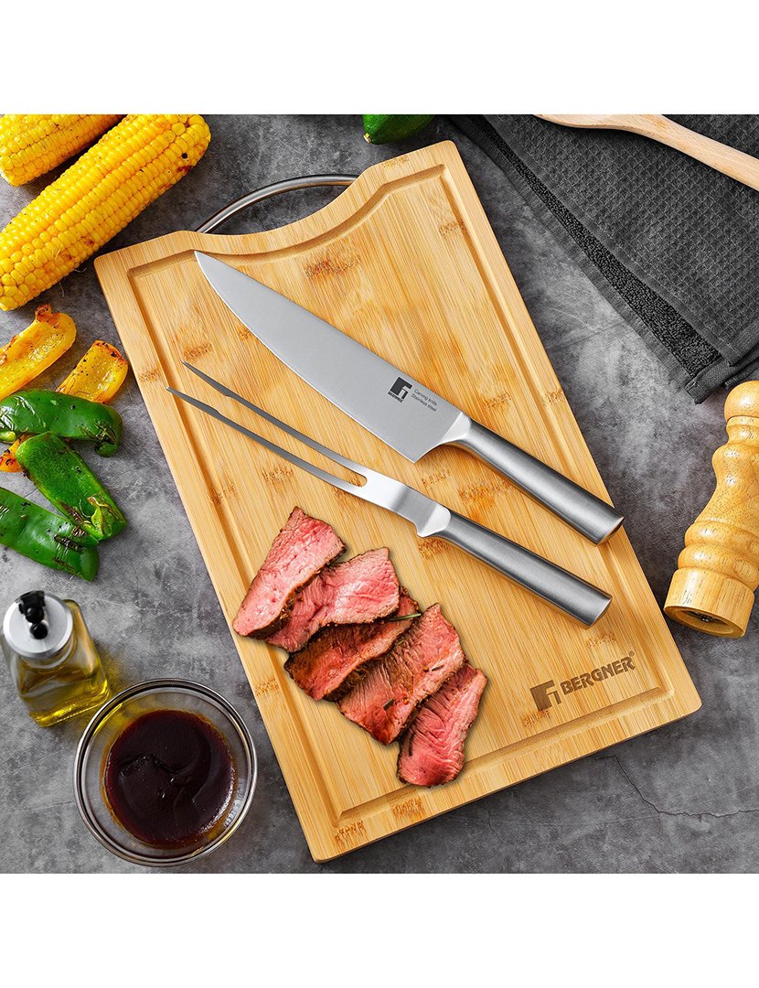 Conjunto de faca de chef e garfo para churrasco