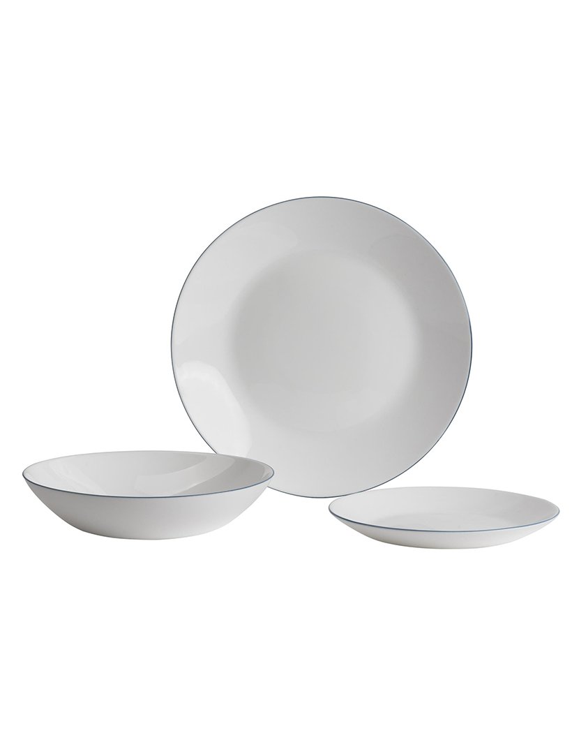Conjunto de jantar de 24 peças brancas com borda azul
