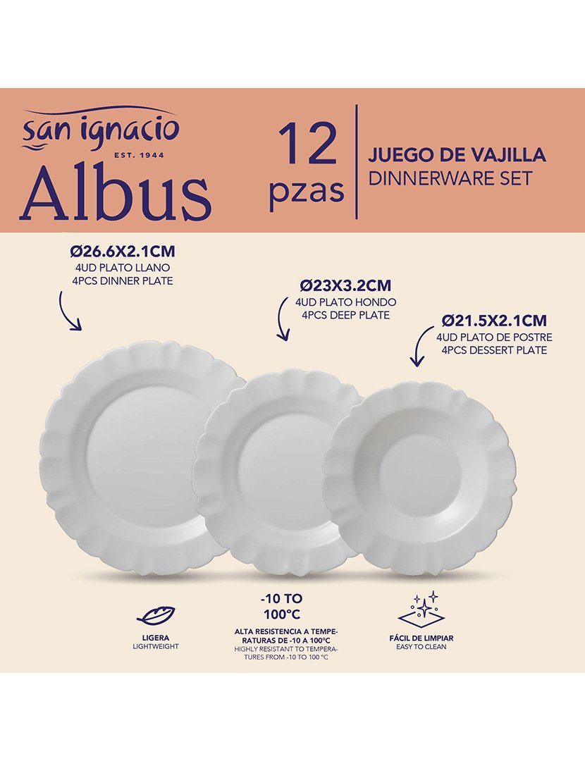 Conjunto de jantar branco com 24 peças