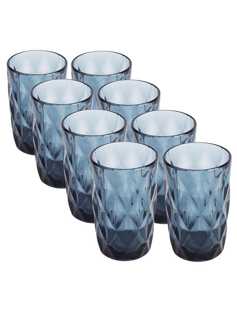 Conjunto de 8 copos de vidro azuis 350ml