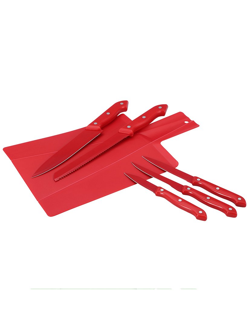 Conjunto de 5 facas de cozinha Renberg + tábua de corte vermelho