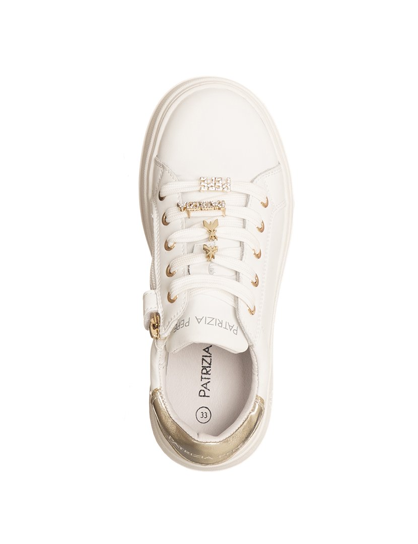 Ténis Menina Branco e Dourado