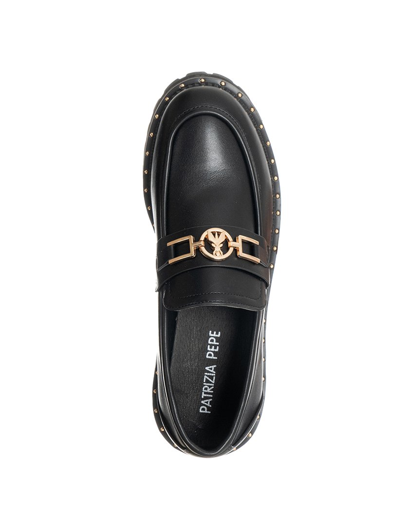 Mocassins Menina Preto e Dourado