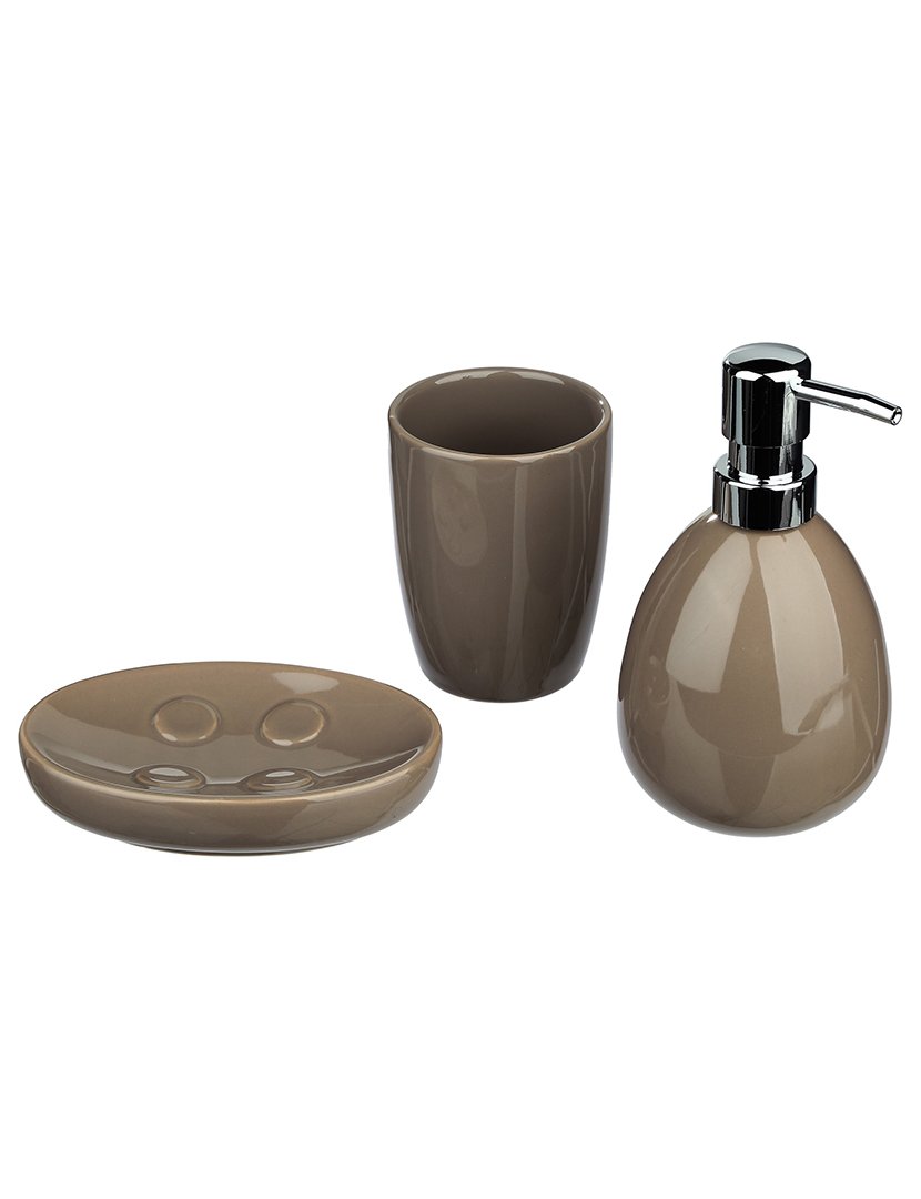 Conjunto 3 Acessórios Casa Banho Taupe