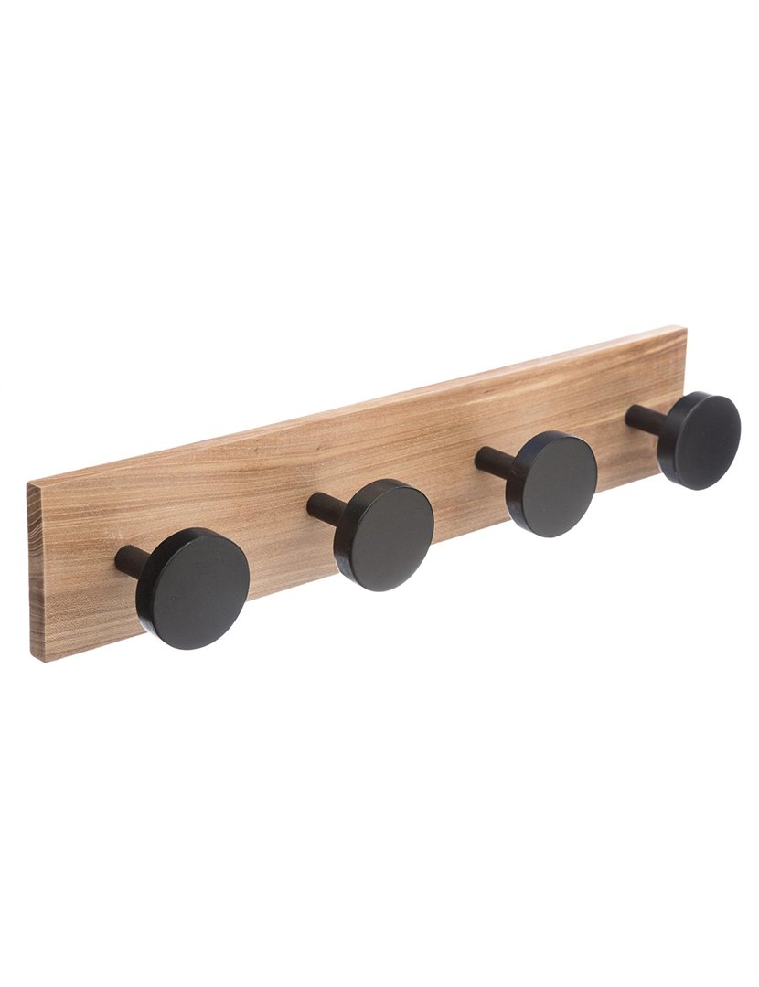 Cabide Parede 4 Ganchos Preto/Madeira