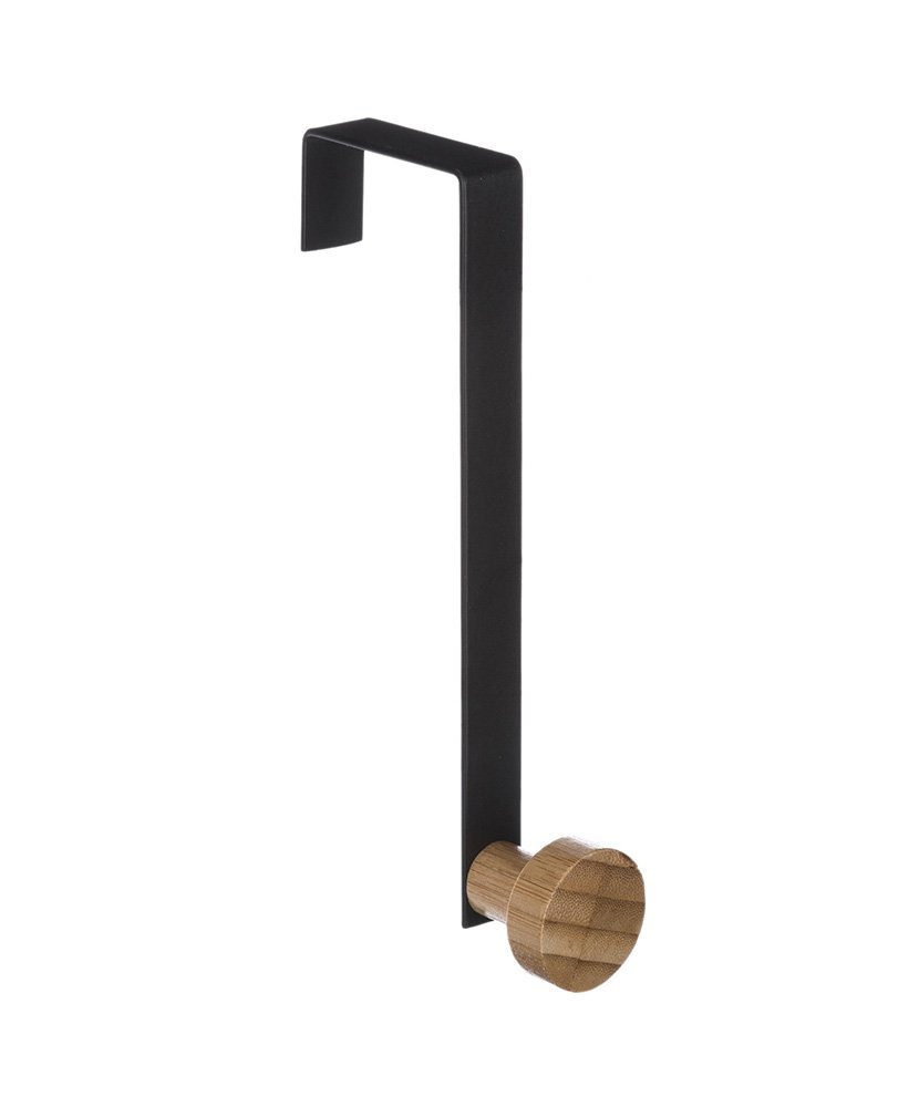 Cabide Suporte 1 Gancho Preto/Bambú