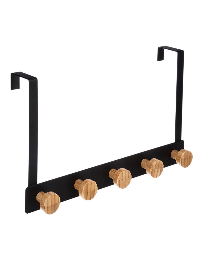 Cabide Suporte 5 Ganchos Preto/Bambú