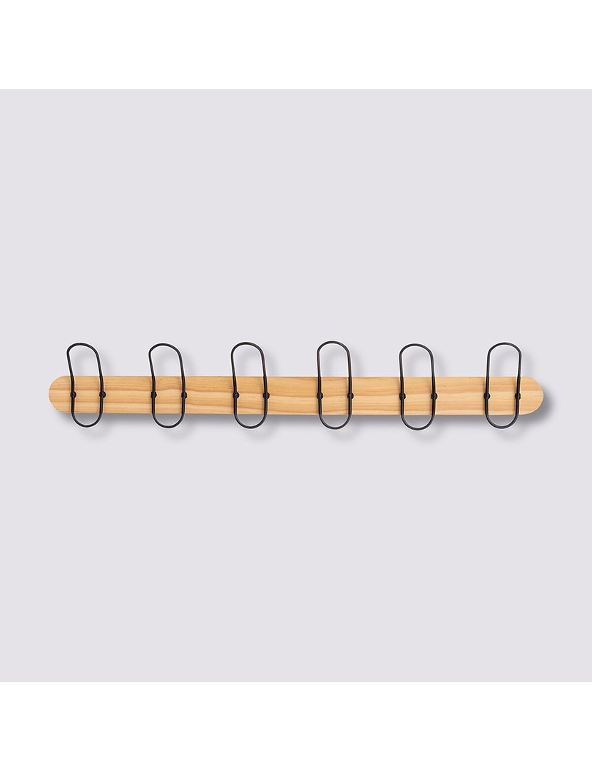 Cabide Parede 6 Ganchos Metal/Madeira