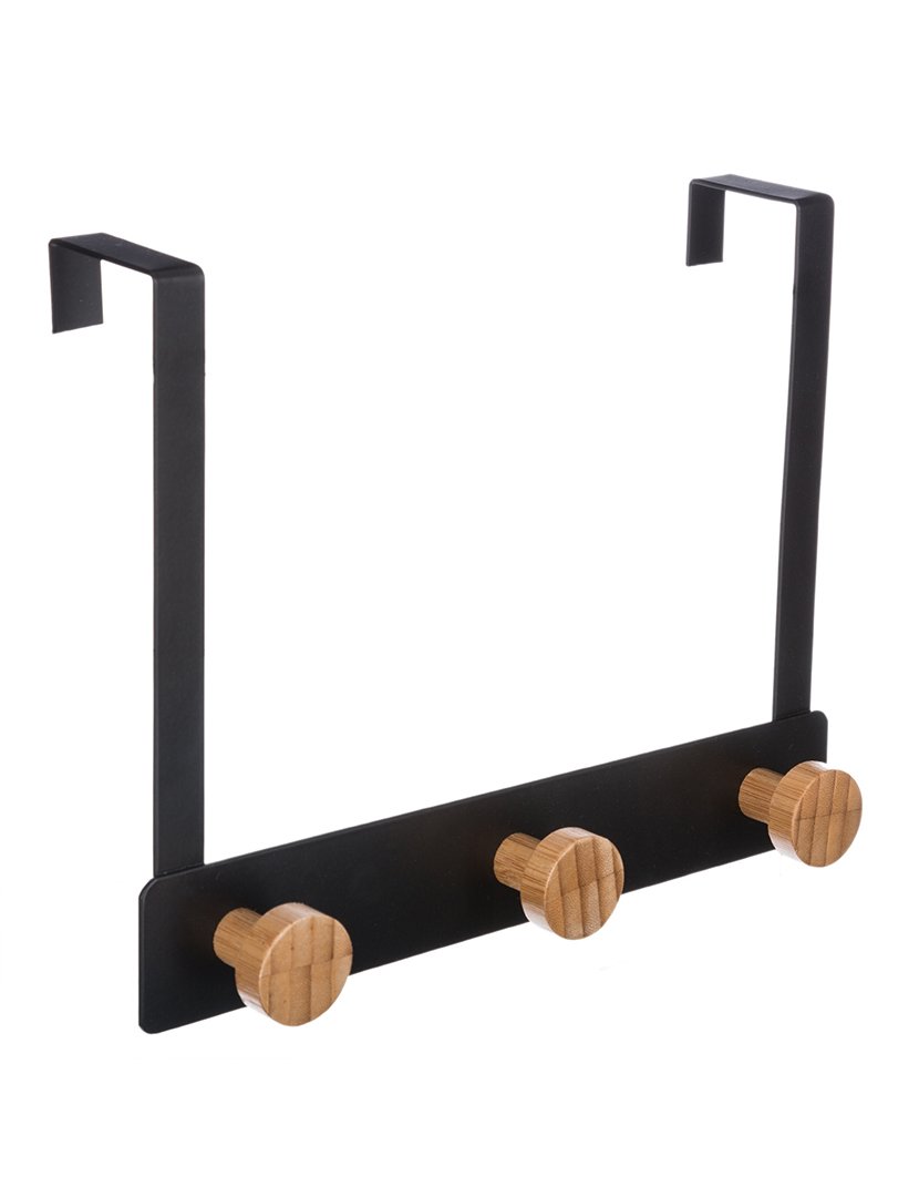 Cabide Suporte 3 Ganchos Preto/Bambú