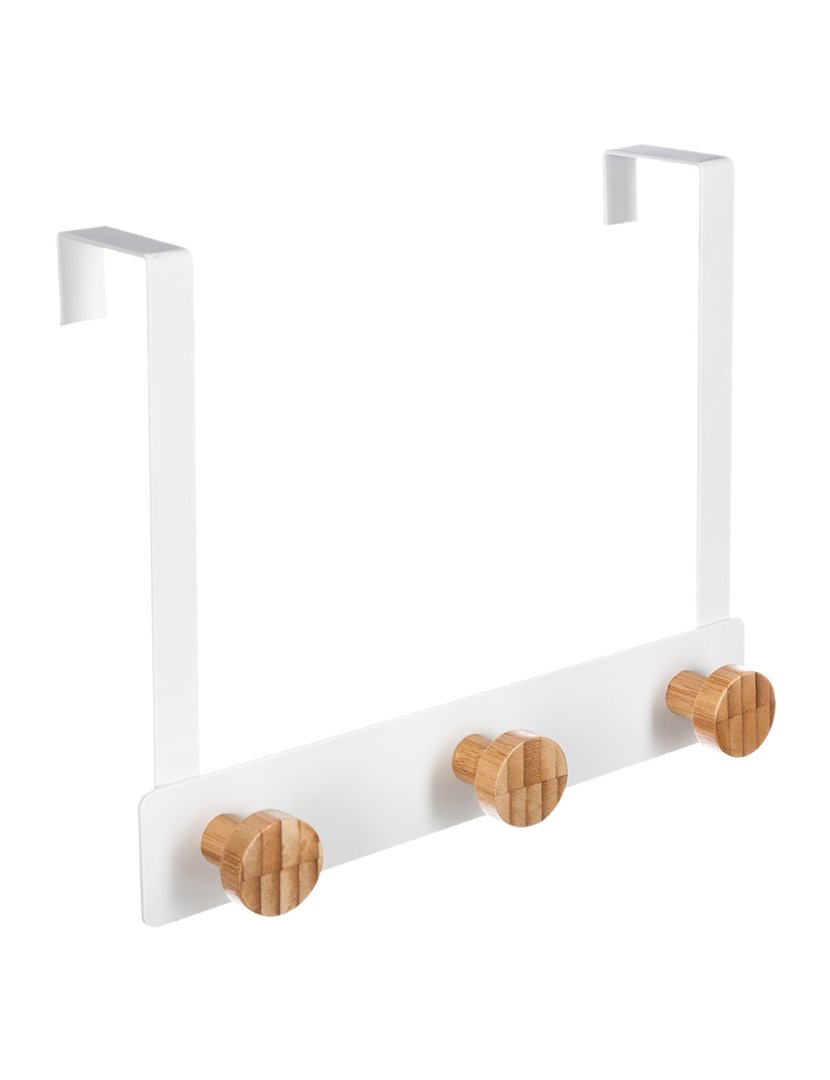 Cabide Suporte 3 Ganchos Branco/Bambú