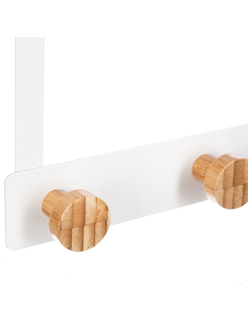 Cabide Suporte 3 Ganchos Branco/Bambú