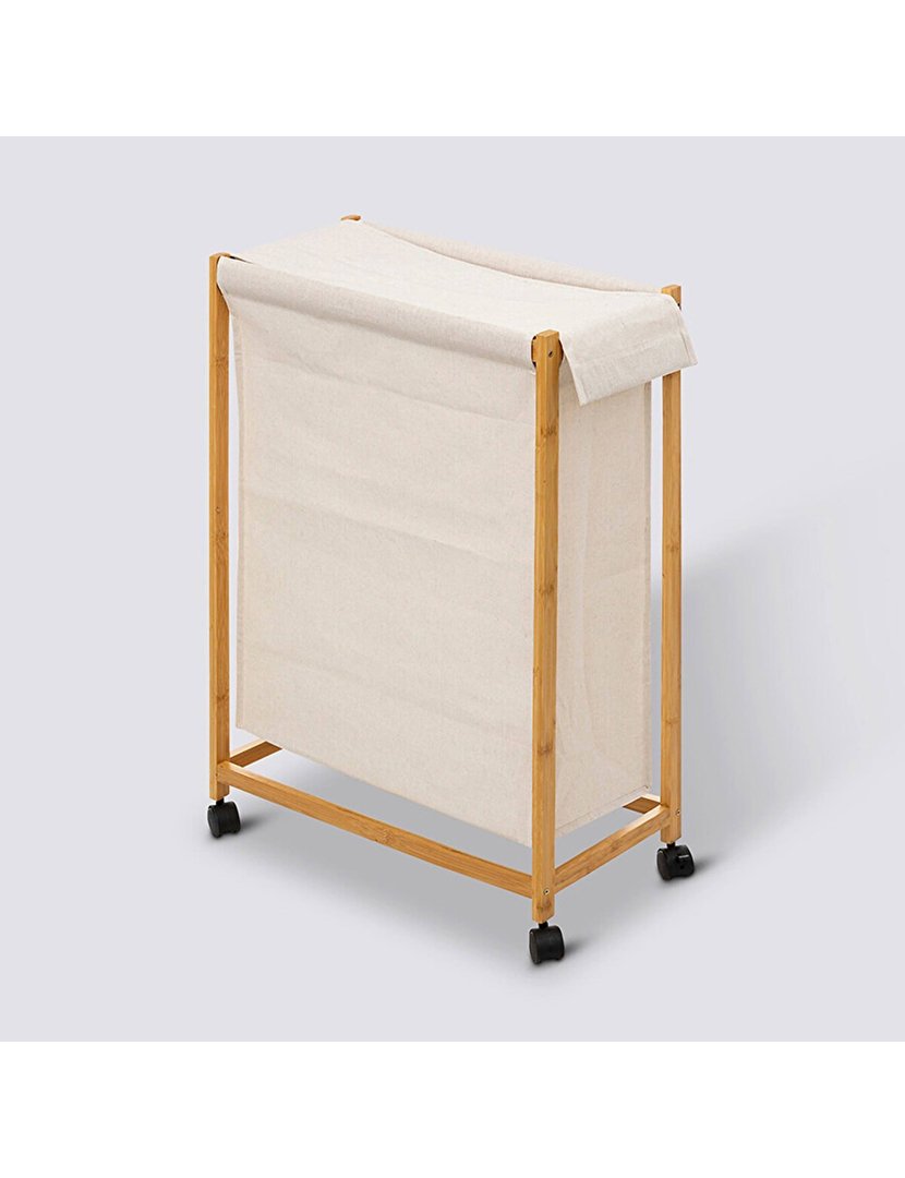 Cesto Roupa Rodas Bambú 52L