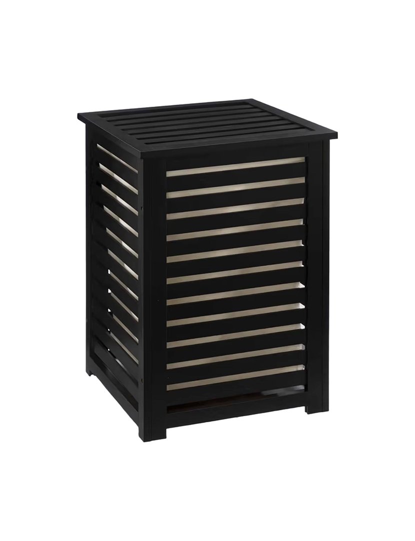 Cesto Roupa Madeira 65L Preto