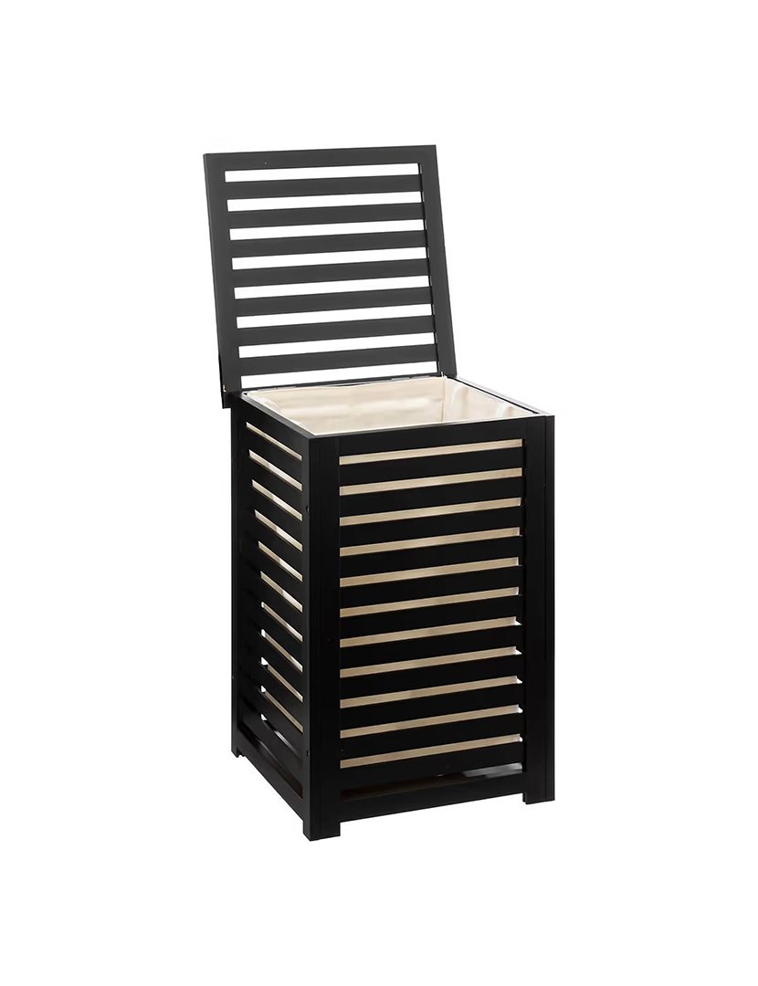 Cesto Roupa Madeira 65L Preto