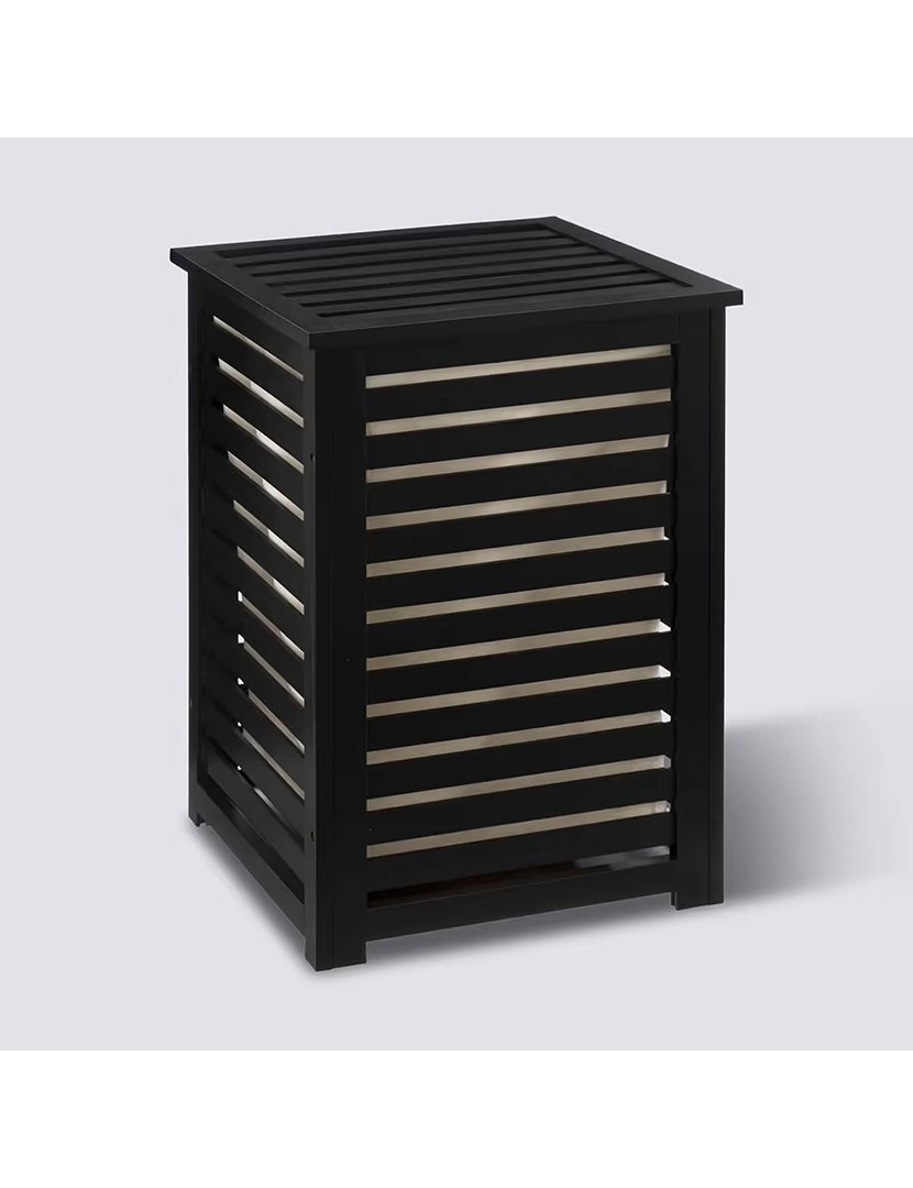 Cesto Roupa Madeira 65L Preto