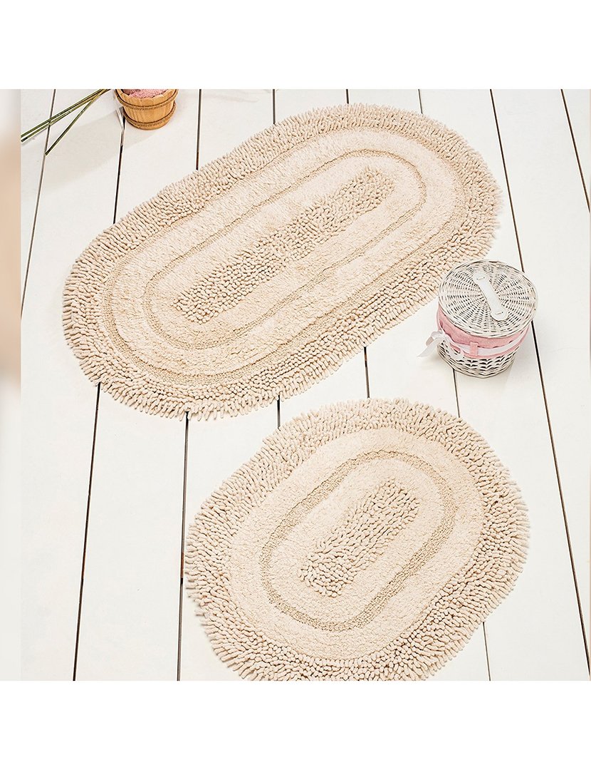 Conjunto 2 Tapetes Casa Banho Oval Bege