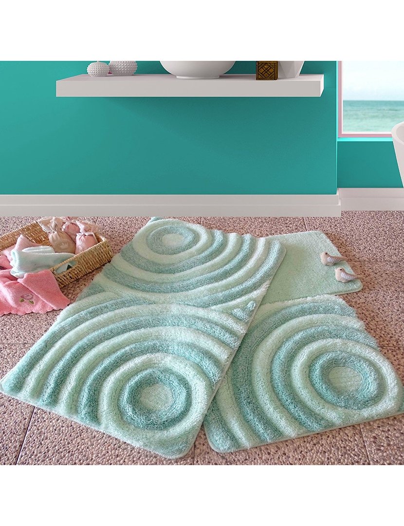 Conjunto 3 Tapetes Casa Banho Azul