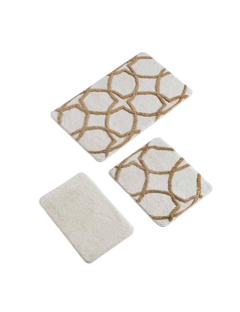 Conjunto 3 Tapetes Casa Banho Bege/Castanho