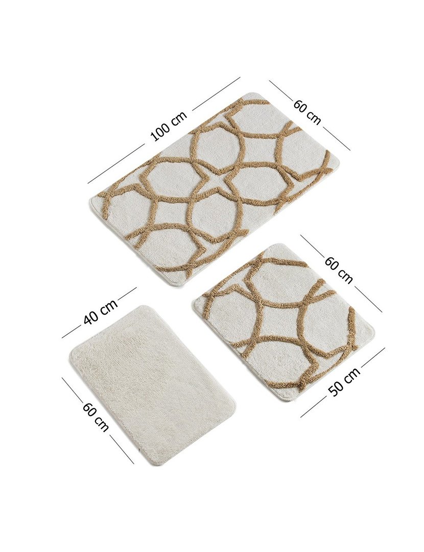Conjunto 3 Tapetes Casa Banho Bege/Castanho