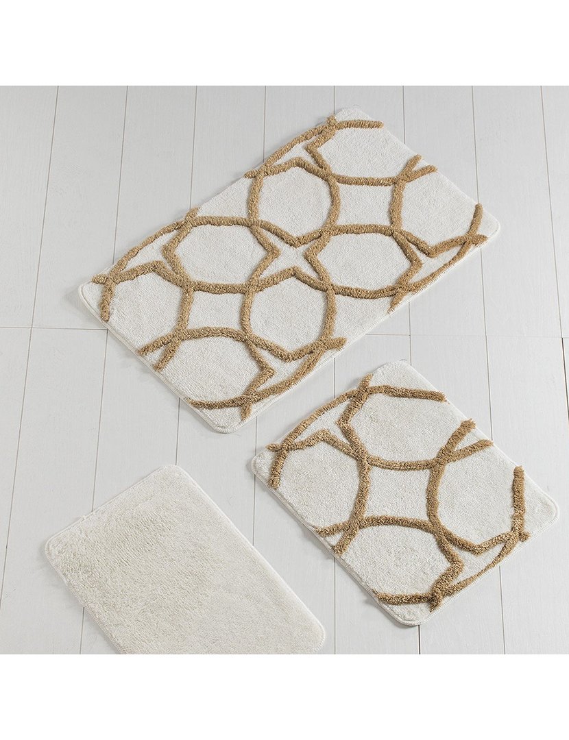 Conjunto 3 Tapetes Casa Banho Bege/Castanho